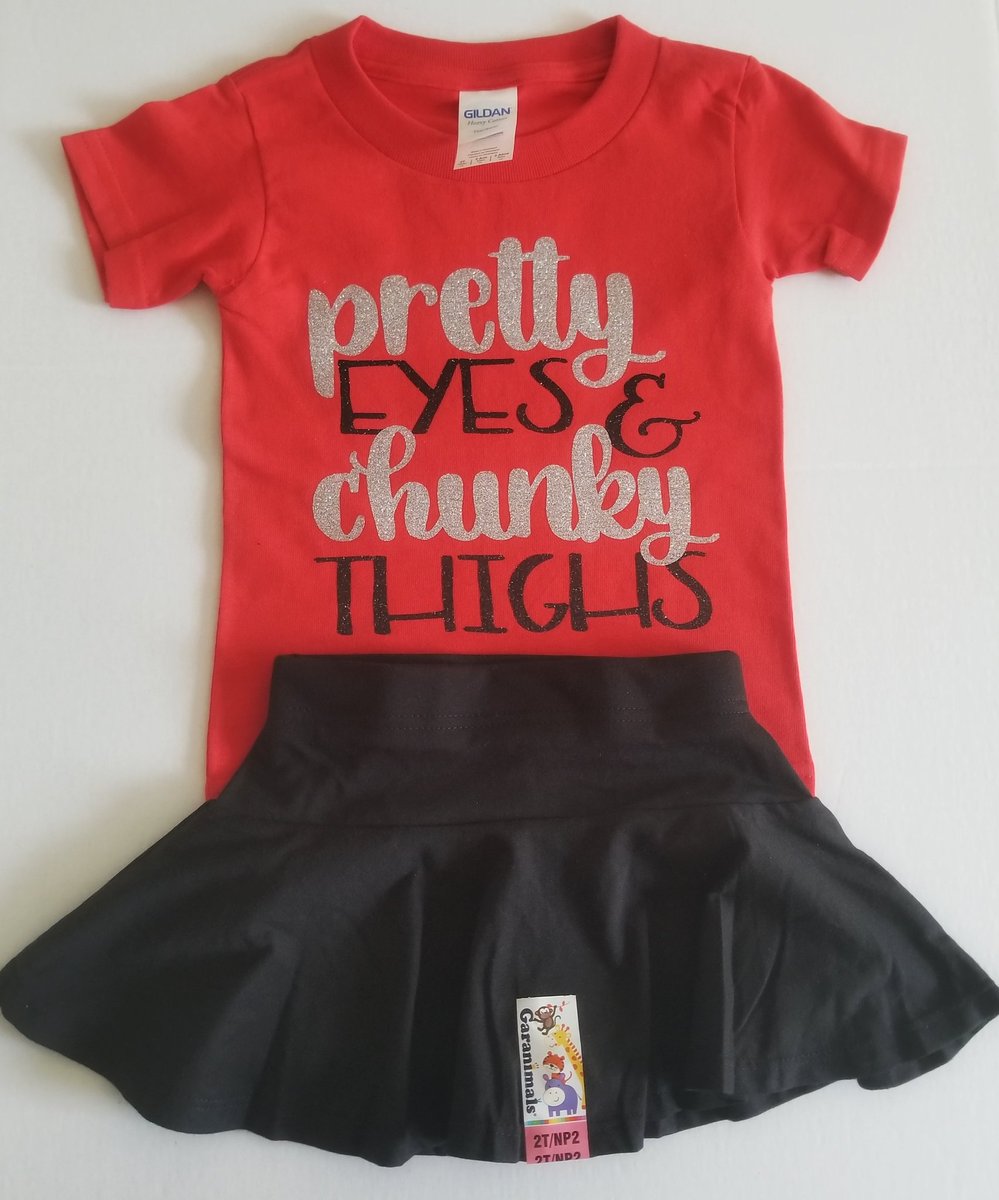 'Pretty Eyes & Chunky Thighs' #JusLuvCreativitee #CustomShirts #CustomTShirts #CustomTees #CustomToddlerShirts #ToddlerShirt #PrettyEyes #ChunkyThighs #GlitterMakesEverythingBetter