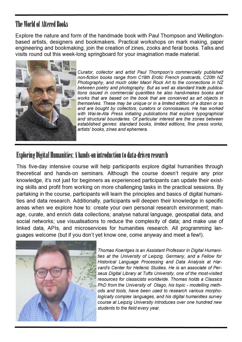 It's official . . . Rare Books Summer School 2019 in Wellington is all go. Paul Thompson and Thomas Koentges are coming to teach The World of Altered Books and Exploring Digital Humanities. Check the poster for details
