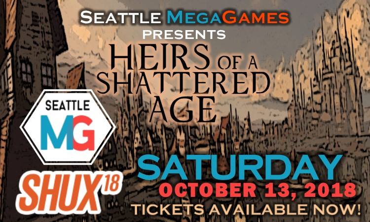 SeattleMegaGame's tweet image. Interested in playing a MegaGame at #SHUX18, but don't want to give up an entire day? Get a ticket to Heirs of a Shattered Age! In just 3 hours, you'll inherit, advance, and pass along the honor of your noble house through a centuries-long feud! shutupandsitdown.com/product/dynast…