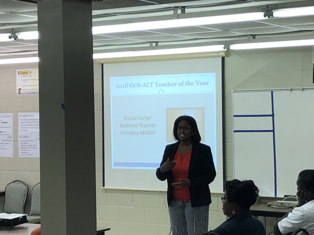 GCSACT's tweet photo. So excited to begin the 2018-19 GCS-ACT school year with 103 teachers excited and ready to go!! First night of Orientation. Thanks to Samantha and Nicole for your words of wisdom to our teachers. https://t.co/QlzMVx4B0q