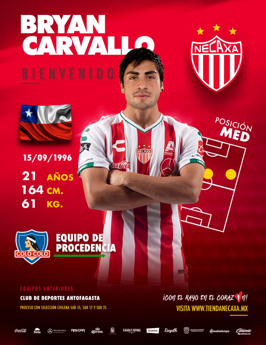 ClubNecaxa's tweet photo. ¡A darlo todo #ConElRayoEnElCorazón! Damos la bienvenida al chileno, Bryan Carvallo, quien se incorpora para reforzar nuestra escuadra. #FuerzaRayos ⚡️ https://t.co/QPyDxBUPR9