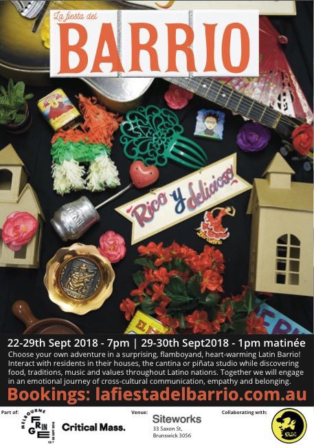 Vamos! 💃Join us for LA FIESTA DEL BARRIO, an engaging adventure to meet your new Latin neighbours and long lost relatives.
22-29 Sept 7pm 
Matinee 1pm 29-30 Sept (kids under 7 free)
<a href="/Siteworks/">.</a> 33 Saxon St. Brunswick 
More info&amp;Tickets: teafortiger.com
#LaFiestaDelBarrio