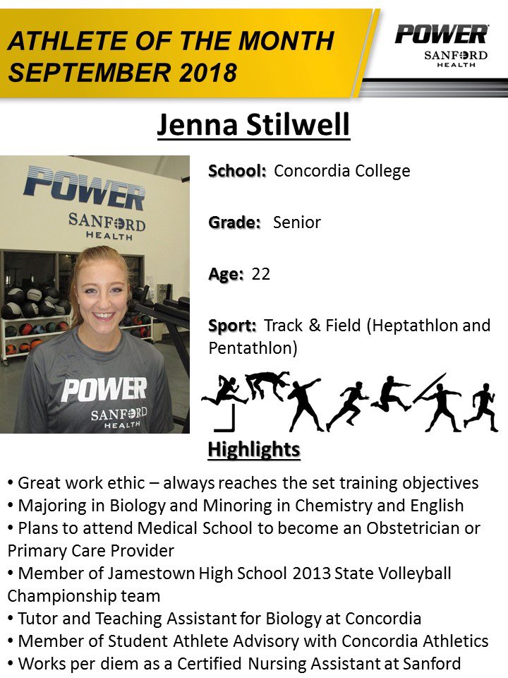 Congrats to Sanford POWER Fargo Athlete of the Month, Jenna Stilwell!