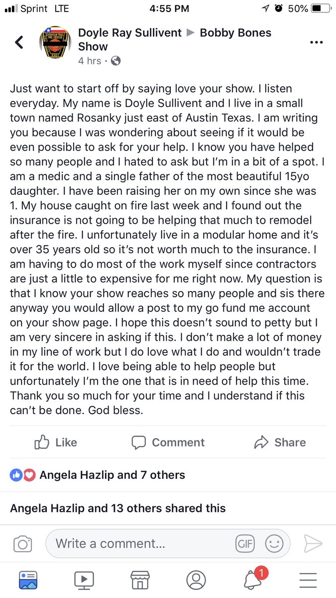 MHemmy516's tweet photo. @bobbybonesshow can you please help this amazing, single father and EMT? https://t.co/Oe5BcU0HQP