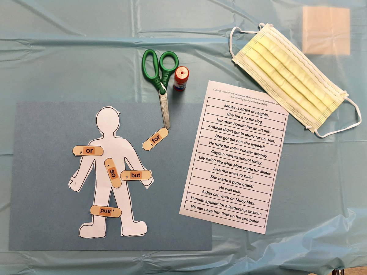curlee_aes's tweet image. Compound Sentence Surgery was a success! These kiddos cured their patient of Simple Sentence Syndrome. Quotes of the day: “Don’t die on me!” and “Dr. Curlee, I think he’s gonna make it!” @BBCMES @TcboeE #MakeLearningFun #StopGrammarTime