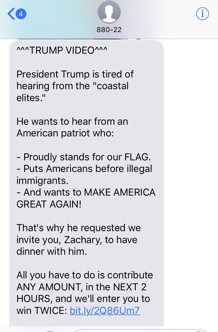 Most recent Trump text.