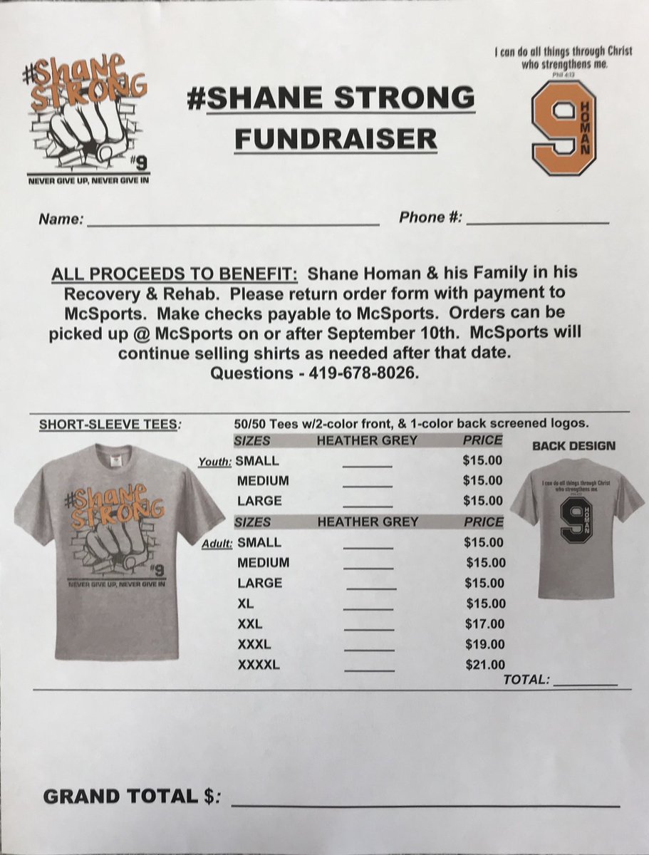 FalkJess's tweet photo. ATTN ALL WILDCAT FANS: the theme for the Minster vs. Coldwater football game will be these “Shane Strong” t-shirts. We hope to see all students, parents, and fans participating in this theme.  Order yours today and support a great cause! #ShaneStrong #MACstrong https://t.co/NtXhpCHLvI