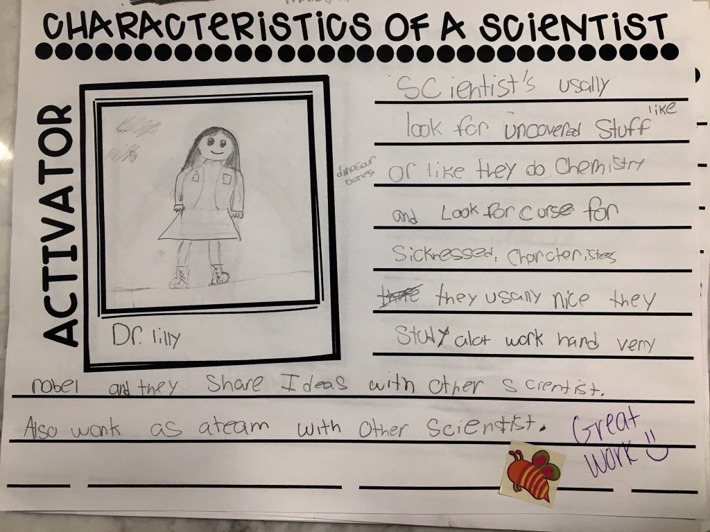 mrscavallaro13's tweet image. today my #ScienceStars and I talked about what science is and what characteristics make a scientist. If we are going to be scientists this year, it’s imperative to know our role in #Lab317