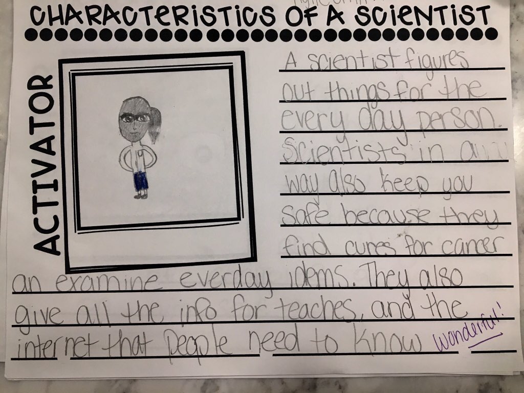 mrscavallaro13's tweet image. today my #ScienceStars and I talked about what science is and what characteristics make a scientist. If we are going to be scientists this year, it’s imperative to know our role in #Lab317