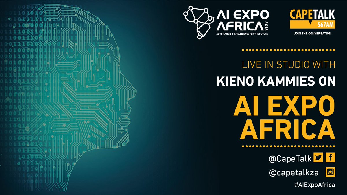 CapeTalk's tweet photo. We are chatting all things AI! 

Nick Bradshaw from @aiexpoafrica, Megan Yates from @ixioanalytics &amp; @jacquesludik from @MIIAfrica @CortexLogic are live on @CapeTalk for #AI special with @KienoKammies! 

Tune in and use the hashtag #TalkingAI if you have any question! https://t.co/6h5VUa8PWZ