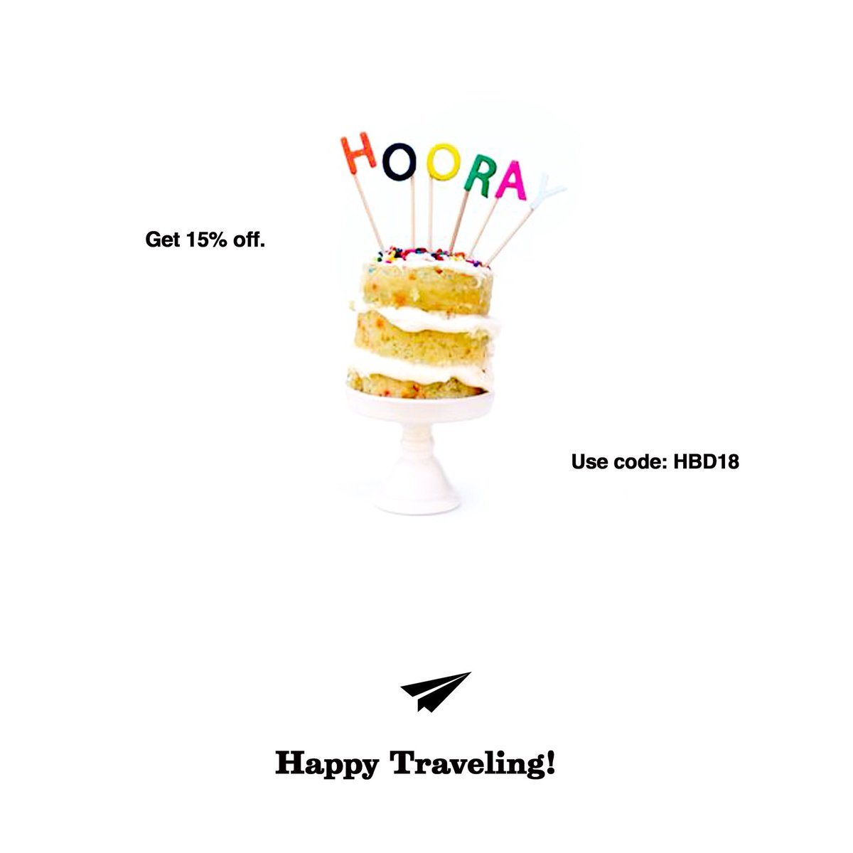 FlyTotTravel's tweet photo. It’s our birthday.   Get 15% OFF!  Use code: HBD18. https://t.co/VPa018uUxw