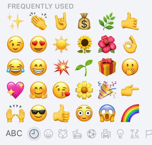 BoucherArts's tweet photo. Weekly snapshot of my frequently used emojis. Current relational life story. Star time, nature, badassery, love, money, gifts, celebration, kapow! A few tears, overwhelm & wtf but always a rainbow! Yours? #screenlife #screenface #lifeworlds @common_worlds https://t.co/o1qxlSKcbj