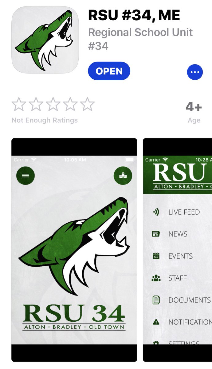 Take a minute and download the new RSU 34 app. You can identify a school to receive notifications about school or district information. Remember to allow notifications - common notifications - cancelations, parent meetings, open house, etc. - available on Apple and Android