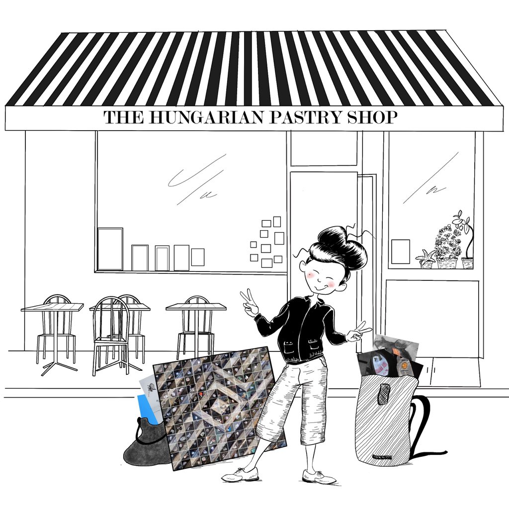 The #Ispyabag Project is exhibited this month @HungarianPastryShopnyc, little oasis in NYC &amp; stapple in Columbia University neighborhood.  
#bagitnyc #BreakFreeFromPlastic