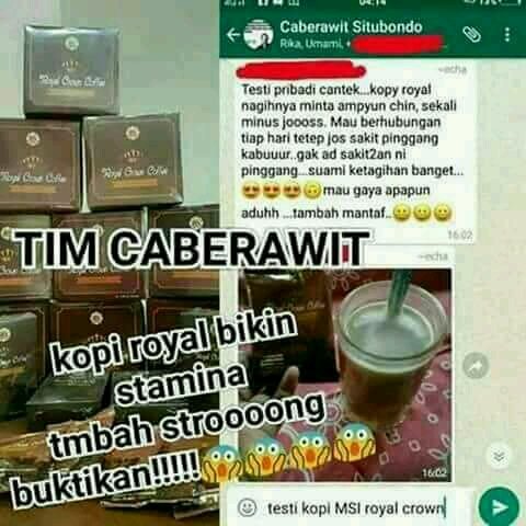 hubungan kurang harmonis?
Kurang puas dan gak bikin jos ?.

Mudah loyo ??

Ssssttttt. . .berhubung ntar malam jumat, jangan lupa yaaa buat suami minum #Kopi_Royal dulu ☕☕

Biar maljumnya jadi lebih hebooohh.❤😍

#ready Yaaaaa
Only 50.000 saja udah dapat 3 bungkus.
