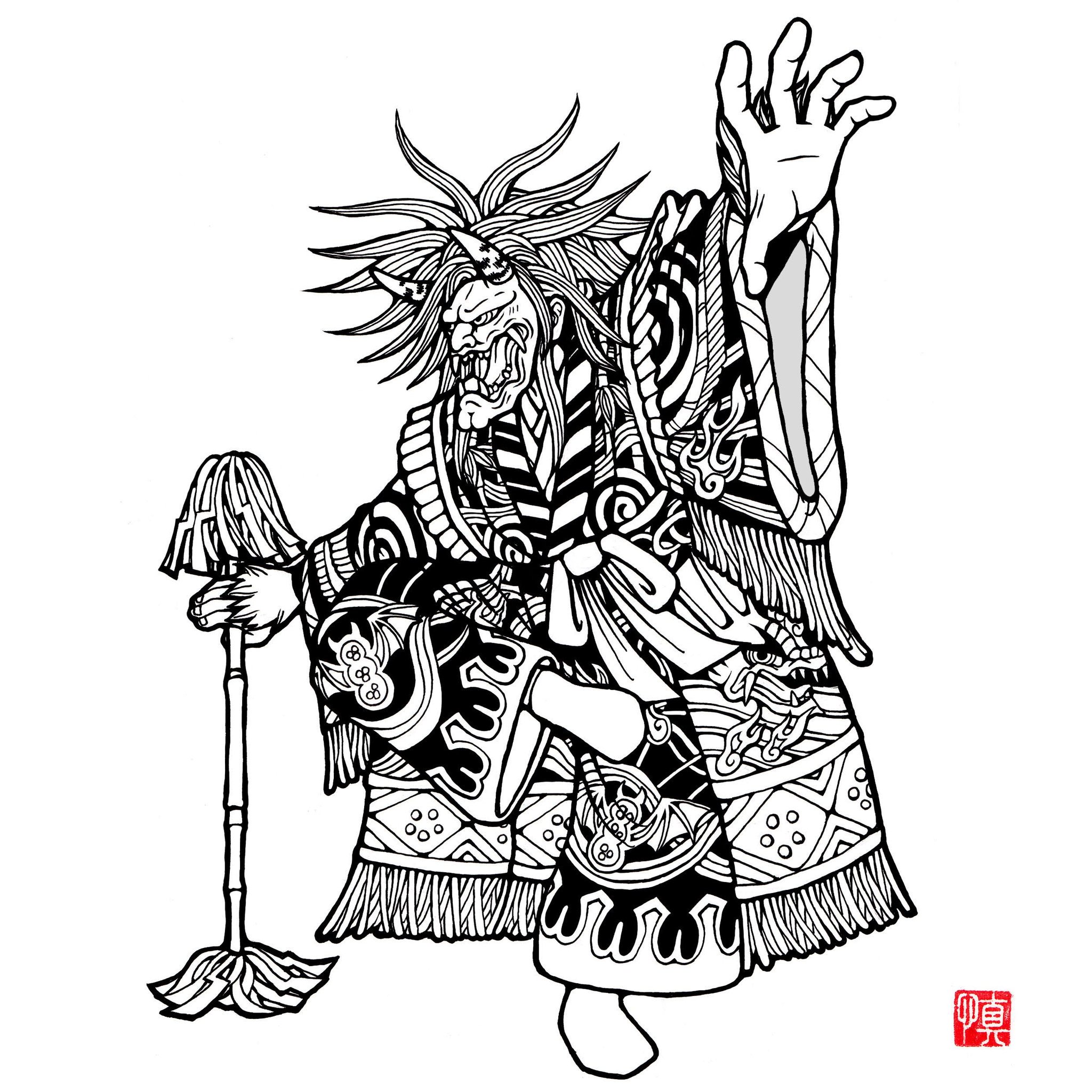 Shin1ro 石見神楽より 塵輪 演目では鬼が２人出てきますが １人で限界 イラスト 石見神楽 塵輪 絵描きさんとつながりたい T Co T3tpulj0wg Twitter