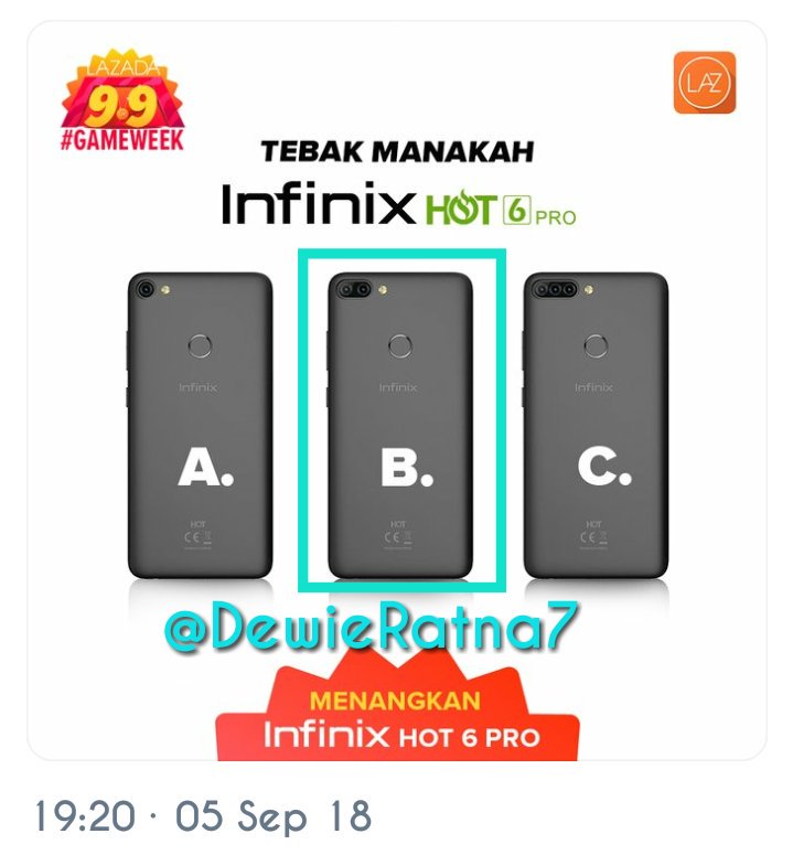 ratnad24's tweet photo. @LazadaID @InfinixID Hallo.. @LazadaID 
Jawabnya : B

Yuk ikut ramaikan #Lazada99GameWeek 
@henni_sianipar  @KimHie3 

#LazadaID 
#LazadaXInfinix 
#Lazada99 https://t.co/hDtV8Jd3vQ