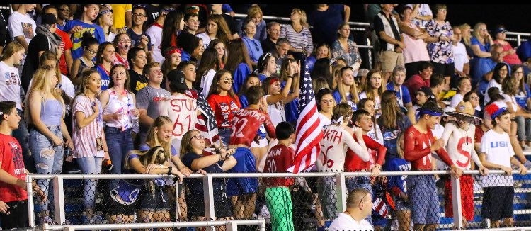 ttrojanfootball's tweet photo. Student sections has been rockin so far this year! Can’t wait to see what they do for the home opener Friday! @THSkinsquad @trinity_seniors #trojanpride #beatoberlin https://t.co/T8Pwne6pDM