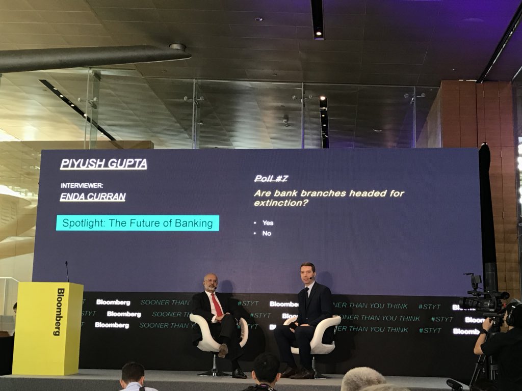 luluyilun's tweet photo. @endacurran asks DBS CEO Piyush Gupta on whether bank branches will go extinct, how to deal with competition from Ant Financial, Tencent #STYT https://t.co/yxtZ6HzrNd