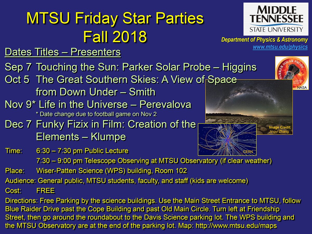 Get ready! Lecture ‘touching the sun’ launches this fall’s MTSU Friday Star Party series
mtsunews.com/fall2018-frida…