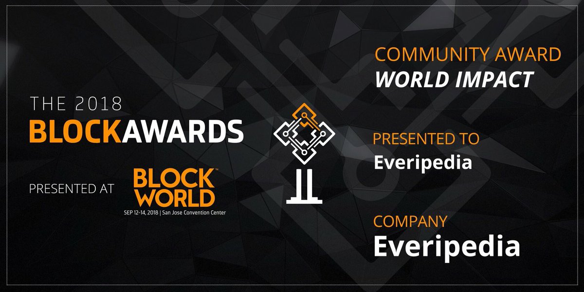IQofficial's tweet photo. We're very proud to announce that Everipedia has received the 2018 #BlockAward for world impact. https://t.co/37Mcs6DntE