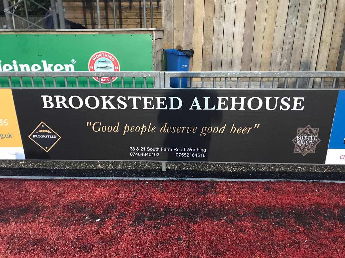 MarkGrifffiths's tweet photo. Two worlds collide. Great to see @sussexmicropub and @bottleandjug support our local team @WorthingFC - consistently high and growing attendance is good publicity for local business. #weareworthing https://t.co/jdqZPQWWjx