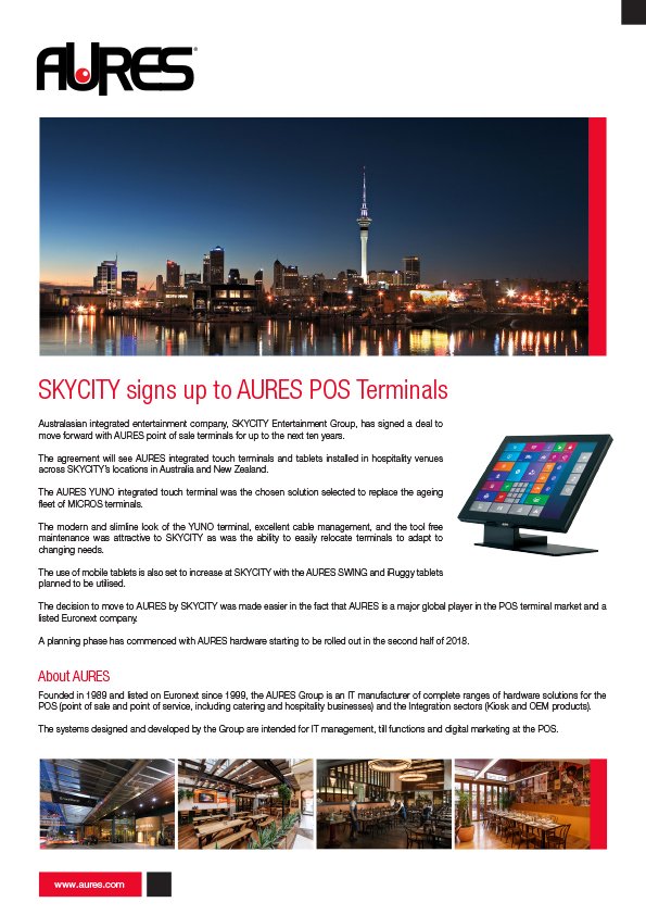 AURES_Australia's tweet image. AURES is extremely proud to be working with SKYCITY over the next ten years to support them with their POS terminal hardware. ow.ly/u6xg30lHHWp  #skycity #retailtechnology #pos