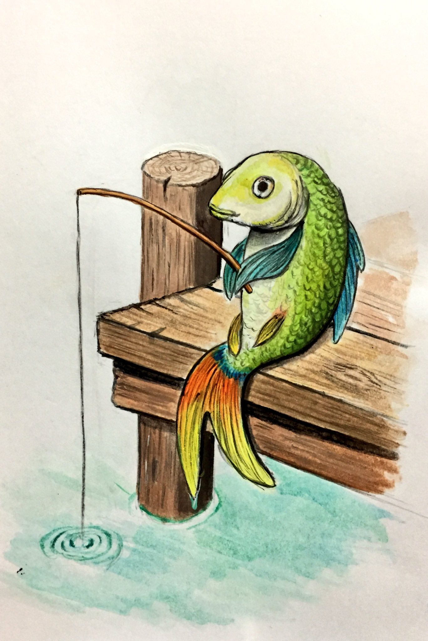 すけり Fishing アクリルガッシュ アナログイラスト 絵描きさんとつながりたい ポストカード 魚 釣り T Co Jwx9hwkplk Twitter