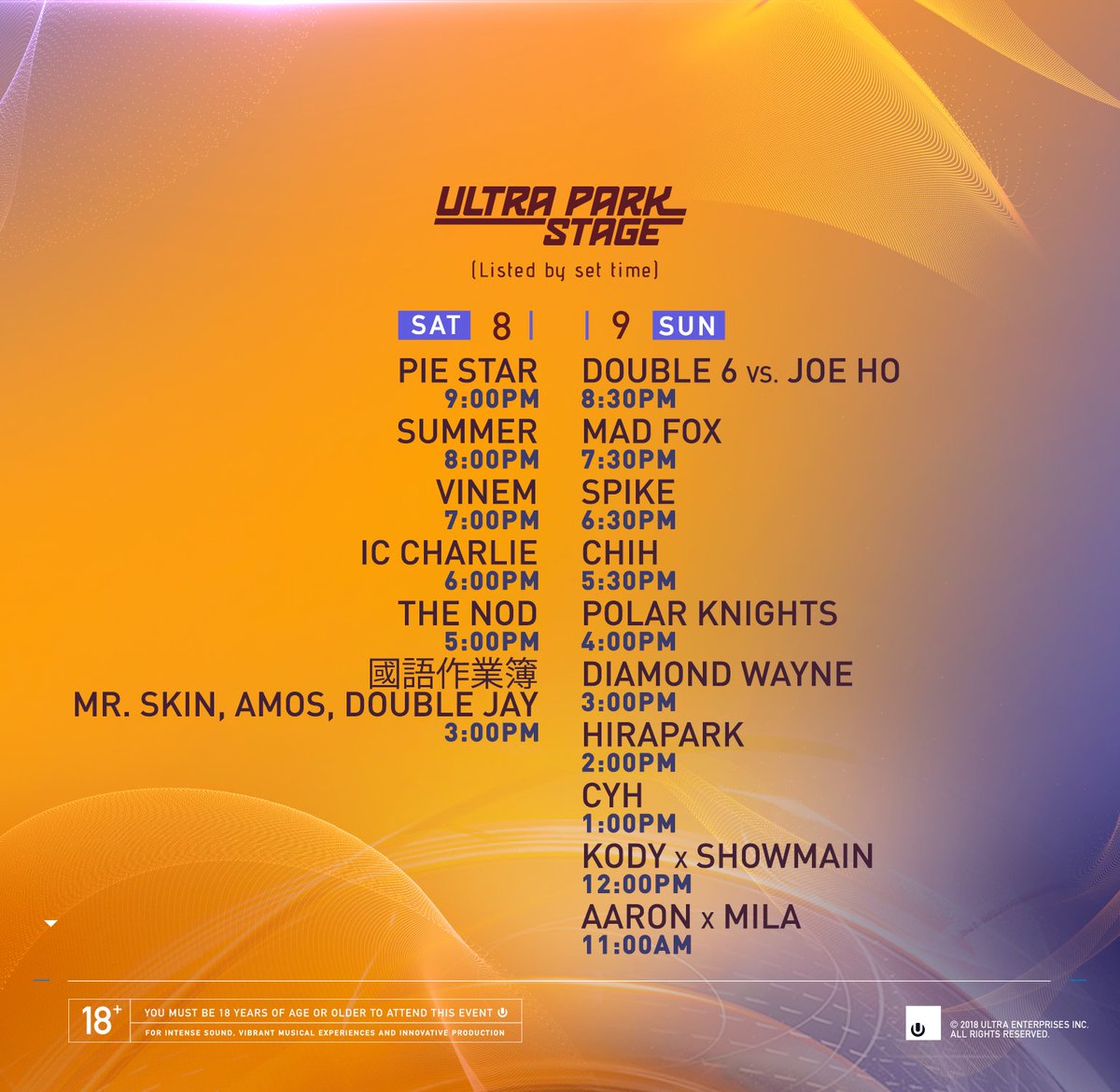 View the set times for the FIRST EVER edition of Ultra Taiwan this weekend!
來看這週末的第一屆Ultra Taiwan時間表。

Create your schedules within the Ultra Worldwide app!
可以下載Ultra Worldwide app來規劃您的時間。

Download now: UltraWorldwide.app