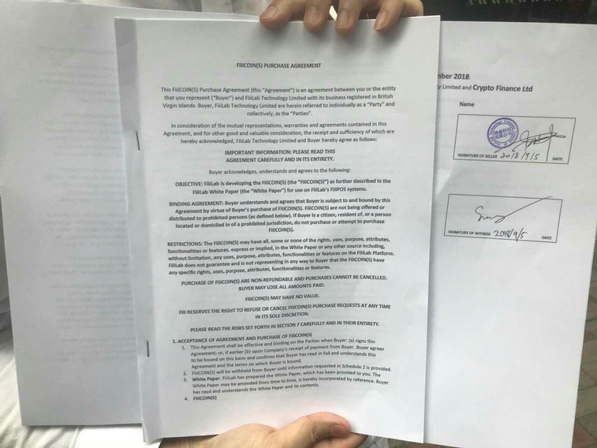 An investment agreement for 38 millions #FiiiCoin worth USD 4.56 millions  has been successfully sealed and signed by leading #cryptocurrency trading  and banking company, Crypto Finance Ltd with #FiiiLab in Hongkong! #FiiiPOS  #