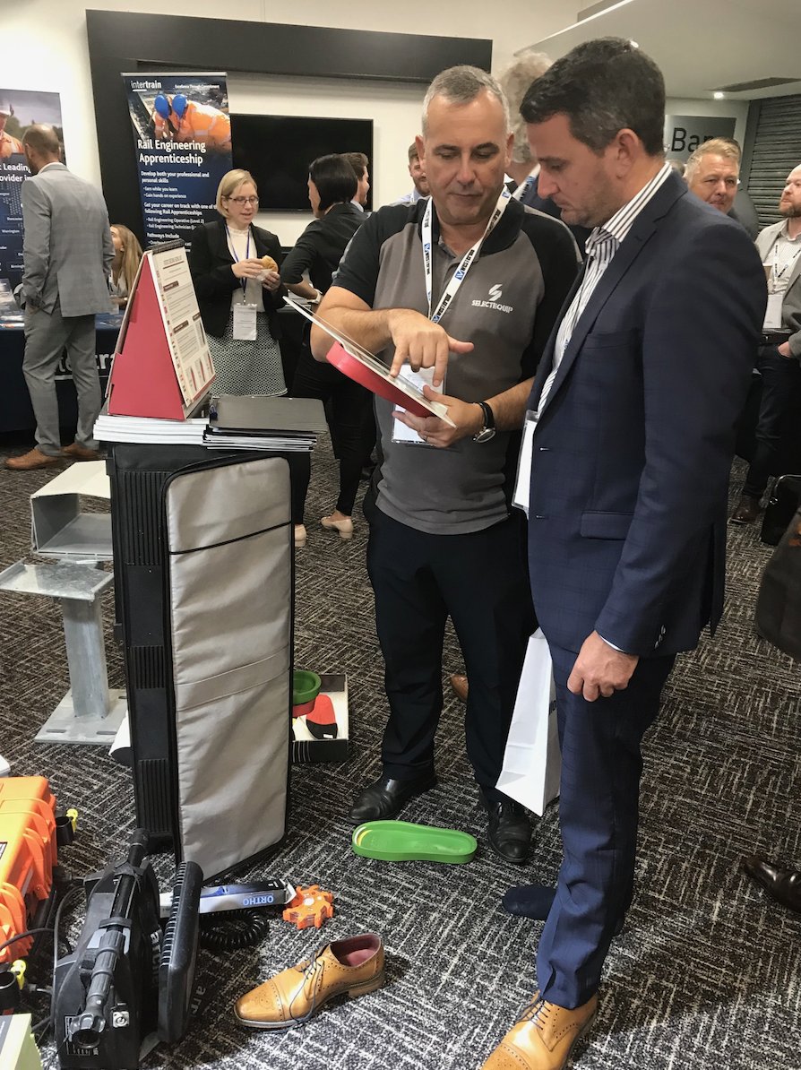 SelectequipLtd's tweet photo. Exciting times at the #Selectequip display at #RINDerby Ian is measuring Chris Haigh, Director of @HaighRail, for the Steitz Stavanger GTX SMC Boots with the Mould Measuring System.
Head over before 12.30 to experience this device, helping you to choose a perfect-fitting boot! https://t.co/cNZTYoo3wY