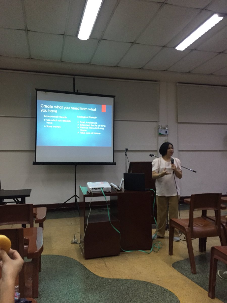 UPGreenLeague's tweet photo. “Upcycling - becoming economical and ecological friendly” - Ms. Veronica Tabrilla, our last speaker #UPGLKeepUp #KeepUp #UPGL https://t.co/K1Lum7aicf