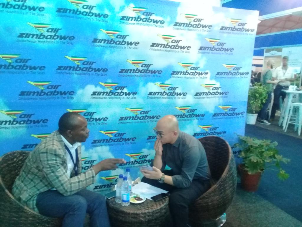 FlyAirZimbabwe's tweet photo. Ongoing business discussions with international buyers. 
#sanganai2018 
#facilitatingtradetourisminvestment 
#zimbabweanhospitalityintheskies 
#keepingalive https://t.co/9Rbyxp4yjz
