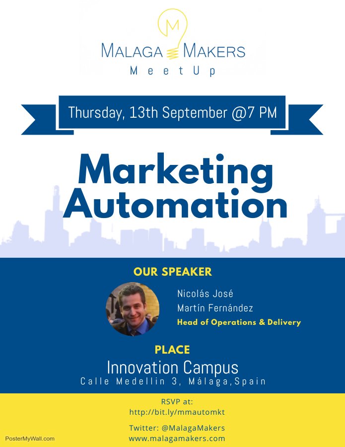 MalagaMakers's tweet photo. #omgmalaga Como to our next @MalagaMakers event: Marketing Automation and free beers!! with Nicolas Martin Frdz. RSVP:  https://t.co/q8CGg7eocY https://t.co/WSwI6wbjfg