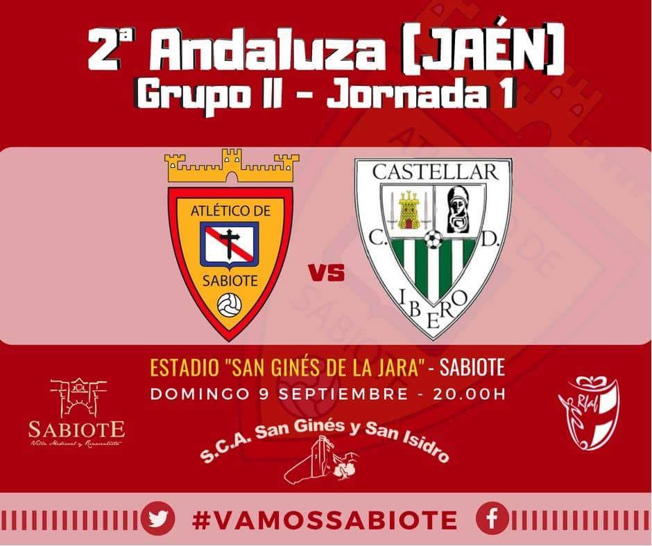 Días de fútbol;

Para el domingo comienza la liga para nuestro primer equipo, nuestro equipo senior viaja a Sabiote para a las 20:30 jugar el primer partido liguero frente al Atlético Sabiote. Comienza nuestra ilusión.

(Imagen del cartel del equipo local)