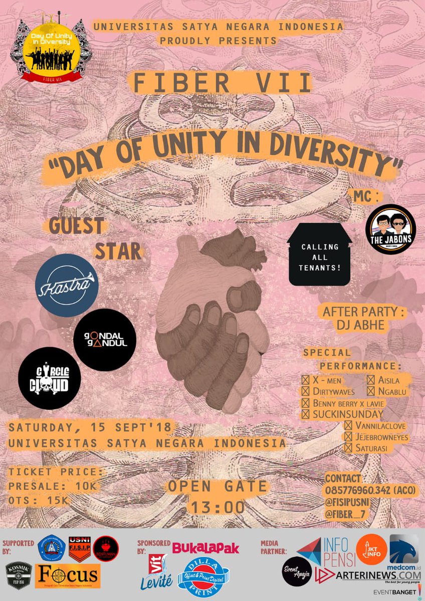 Come and join with us!!!
Guest star: Gondal Gandul, Skastra, dan Circle Cloud
Presale: just 10k
Ots: just 15k

LETS HAVE FUN!!! Y X G KUY😃😂😂😂
#FIBERVII #USNIJAKARTA #FISIPUSNI