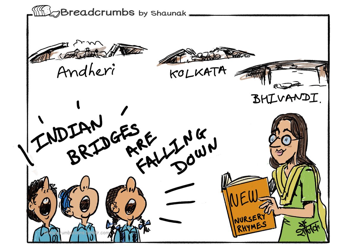 Cartoon_Shaunak's tweet photo. #MajerhatBridgeCollapse #AndheriBridgeCollapse #bhivandi #india #maintainance #corruption #NurseryRhymes #bridges https://t.co/TG53X06M86