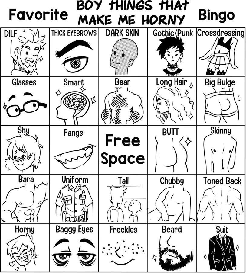 Did the "boy things that make me horny bingo" by @ConejoVampiro.