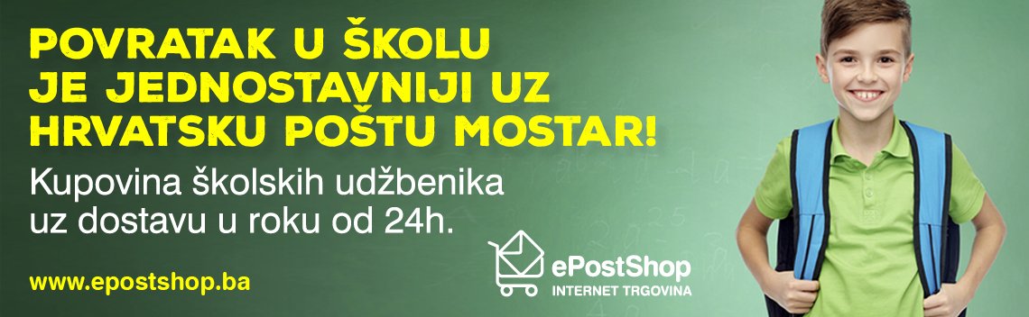 Online kupovina i dostava udžbenika poštom u roku od 24 sata
Posjetite ePostShop HP Mostar bit.ly/UdzbeniciSkola i naručite udžbenike Školske naklade sve na jednom mjestu. Izbjegnite gužve i kupovinu obavite iz udobnosti svoga doma uz plaćanje prilikom isporuke pošiljke.
