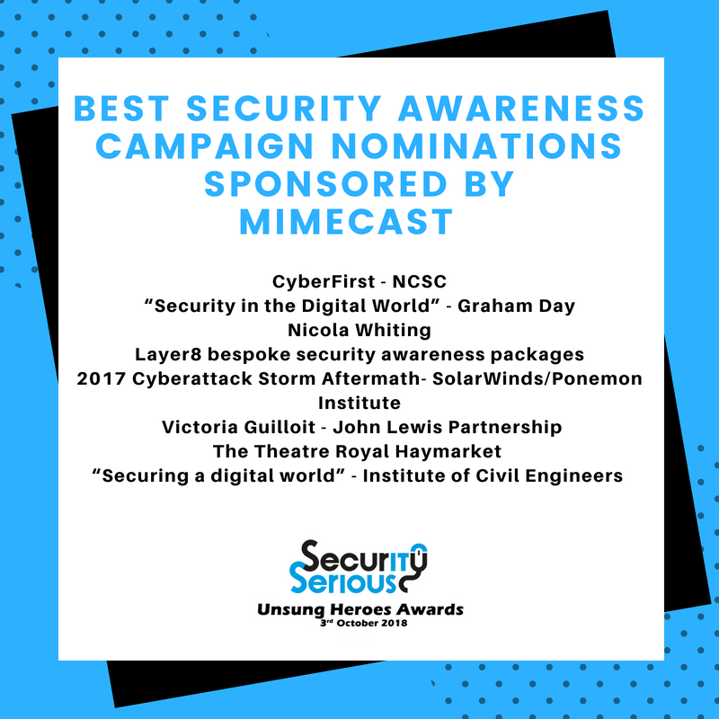 SecSerious's tweet photo. ***Best Security Awareness Campaign Nominations***

@NCSC @surfsaferonline @CyberGoGiver @Layer8ltd @solarwinds @ICE_engineers

#UnsungSecHero2018 #CyberSecurity https://t.co/hmhVg0otlX