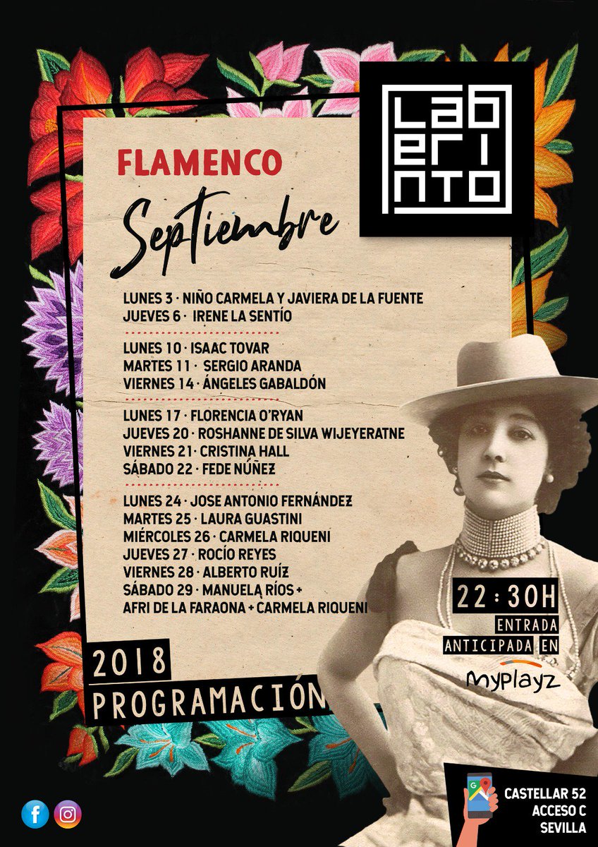 💃🕺 Un espacio auténtico, un flamenco de categoría y unos precios de risa.... si quieres vivir el #flamenco en #Sevilla y disfrutar de un espectáculo con tó su duende este mes de septiembre tenemos un anfitrión ideal, Laberinto ART LAB

Programación: bit.ly/2j2EZrX