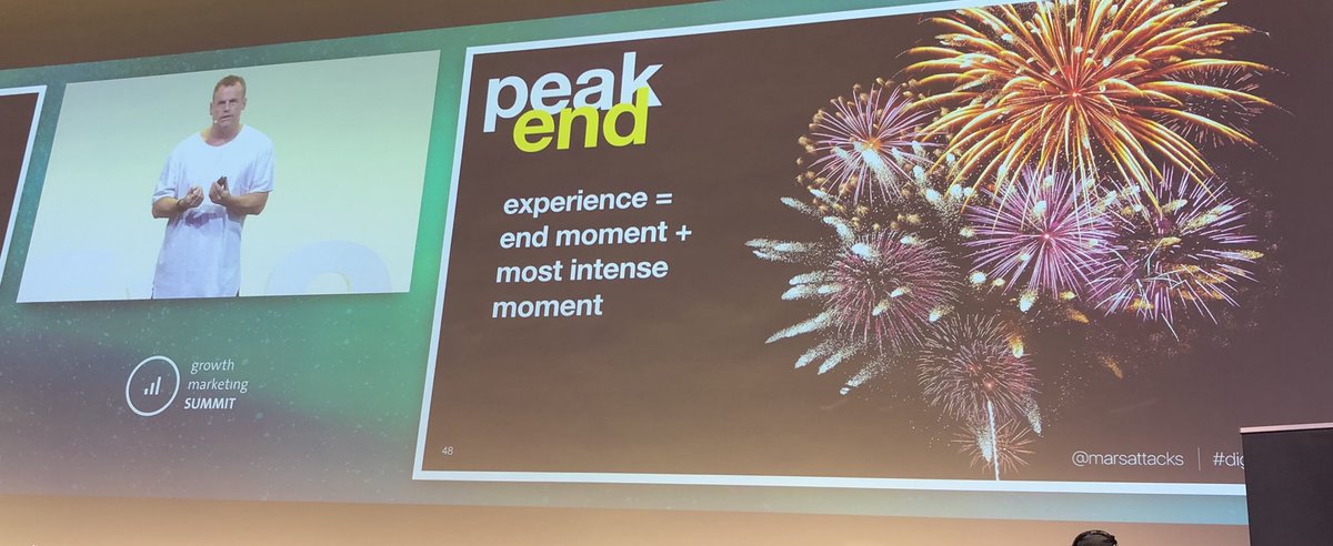 Customers rate their experience based on the end moment and the most intense moment. 🤓
Optimize your page/marketing for good memories.
<a href="/marsattacks/">Dr Paul Marsden</a> at #gms18