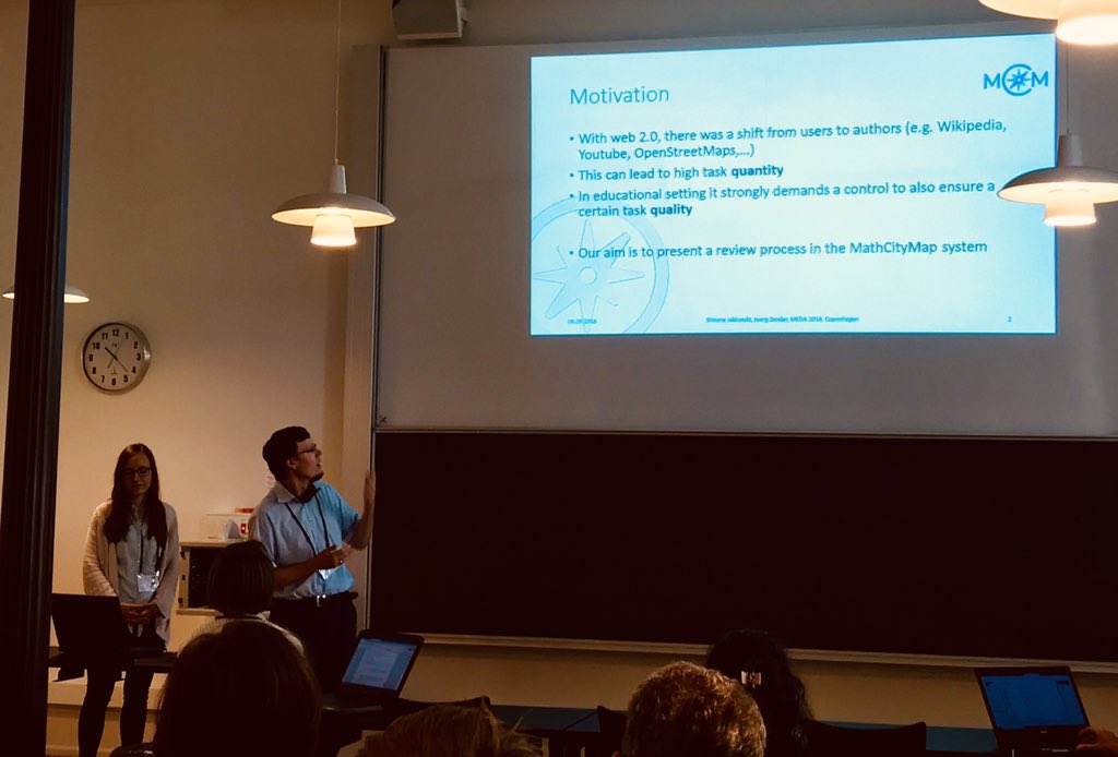 ukor's tweet image. The #MoMaTrE presentation at the #MEDA2018 conference on Mathematics Education on the Digital Age on the @mathcitymap review system.