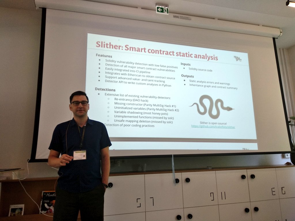 XavierLava's tweet image. Made open source 30 minutes ago, Slither, a Smart Contract Static Analysis tool #Ethsecurity #BlockWeekBerlin #BerlinBlockchainWeek