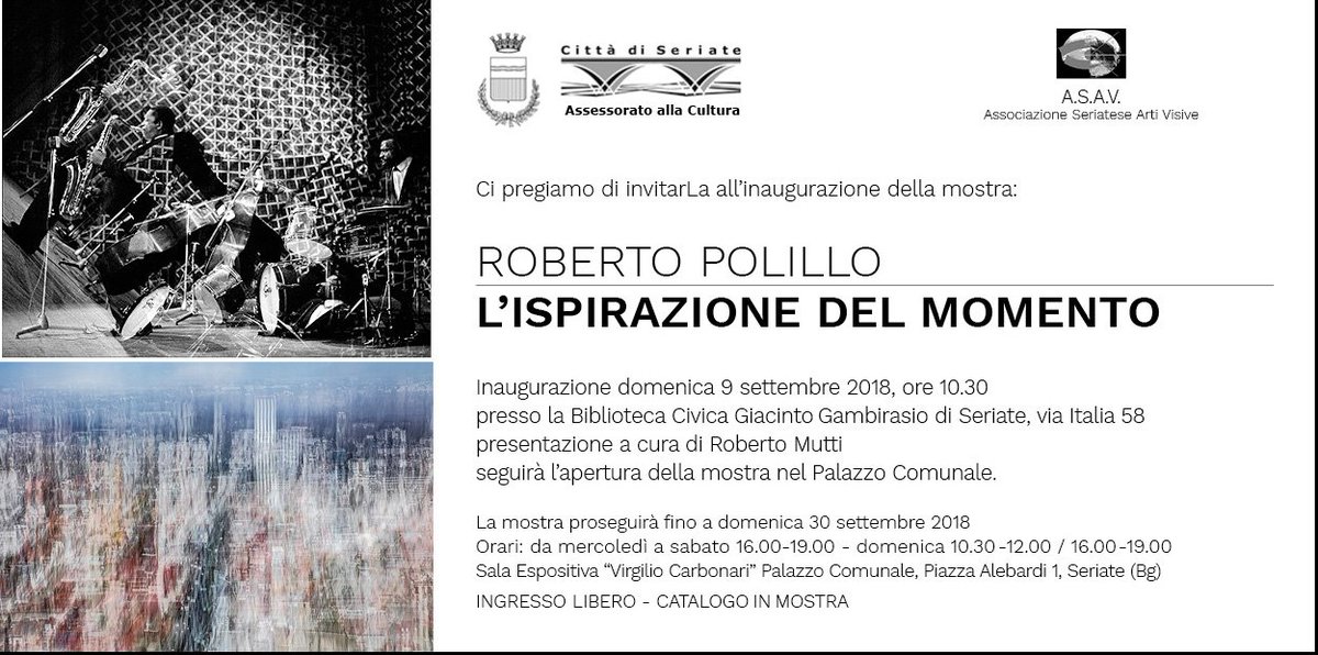 Presentazione mia mostra fotografica "L'ispirazione del momento", Seriate (BG) domenica 9 sett 2018 h10,30.