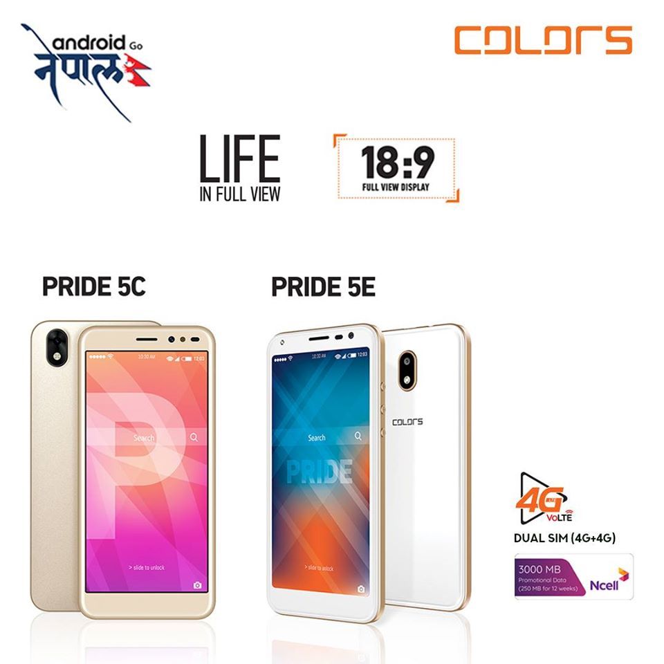Colors_Nepal's tweet photo. We have launched the #Colors #Pride 5C and  #Pride 5E in the market and are available in retails stores near you! Both phones come with 18:9 Full View Screen and Android Go. Get your Colors smartphone today! https://t.co/EvqbzLeYtM