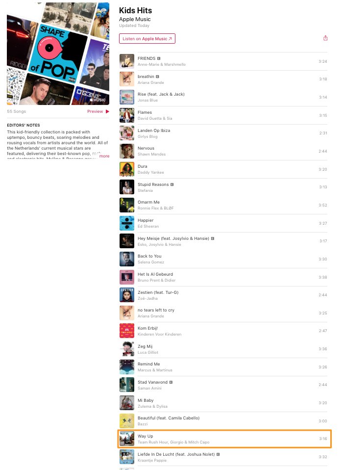 pmrecordings's tweet photo. Thank you @AppleMusic for adding Way Up of @TeamRushHour x Giorgio x Mitch Capo to Apple Kids! Stream on Apple Music: https://t.co/VX2Rq7SDL7 https://t.co/TLvFKYjwhF