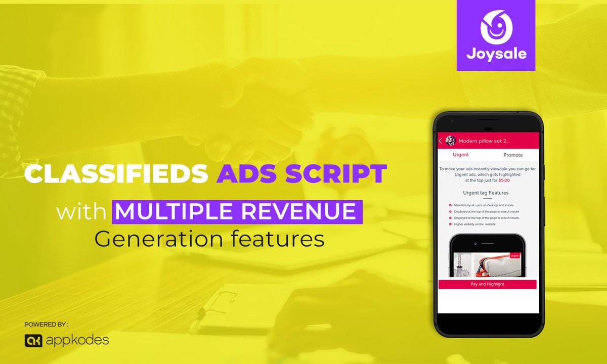 tanvyperg's tweet image. Classifieds ads script with multiple revenue generation features

 Joysale is attractively and readily available on the web, native ios, and Android apps and efficiently generates through Ad banners, AD &amp;amp; Urgent promotions,and seller basis commission.
@appkodes #classifiedsscript