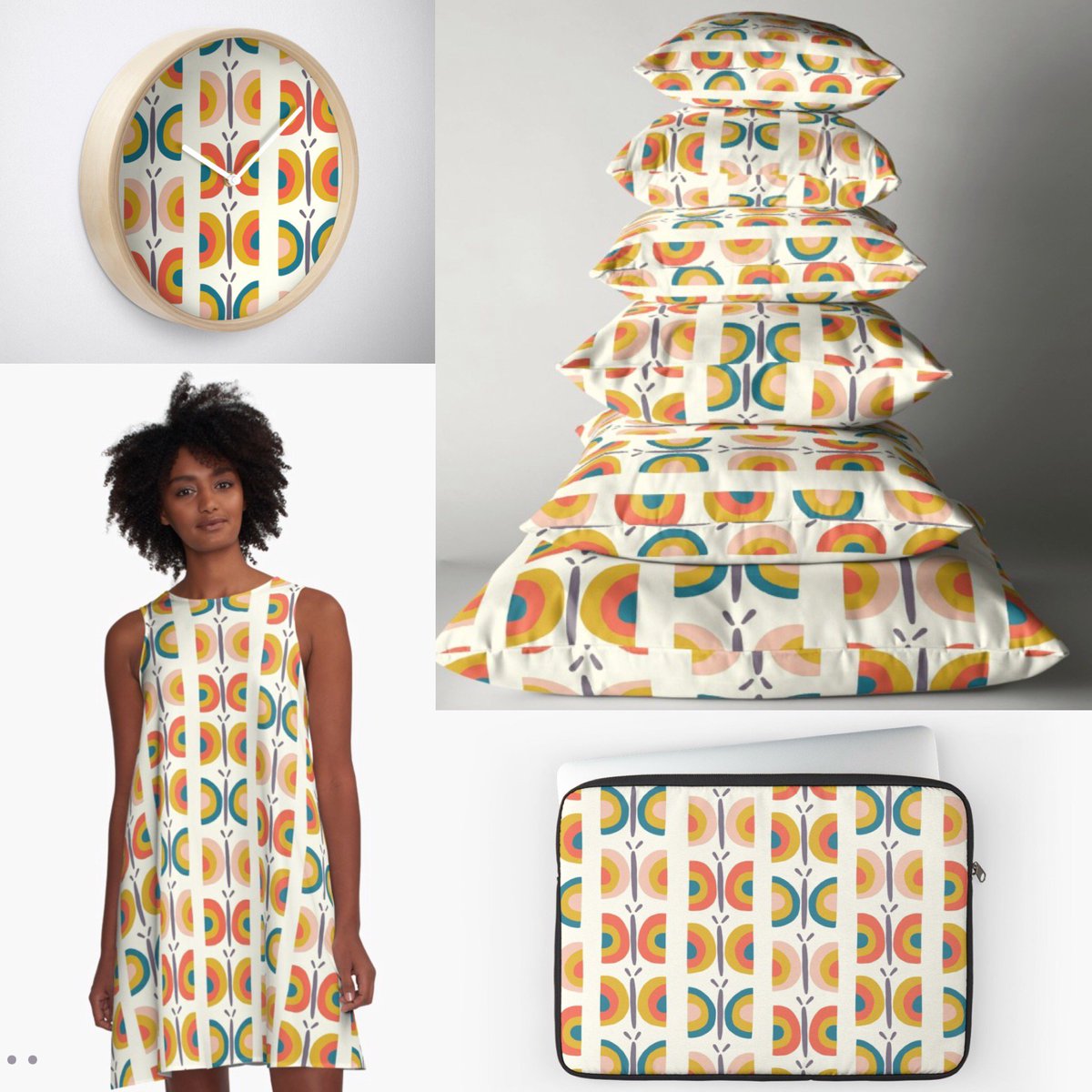 My new “Retro Butterflies” design is now available in my Redbubble shop! tinyurl.com/ychkqonh #redbubble #pattern #patterndesign #redbubbleshop #dress #butterfly #butterflies #butterflydress #retro #vintage #wallclock #pillow #butterflypillow #laptopsleeve #cute #kids #fabric