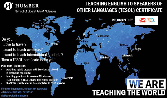 Humber_FLAS's tweet photo. Love to teach? Apply to Humber's part time #TESOL program today. Email a copy of your resume to vivi.tsoukalas@humber.ca and check out our website for more info: https://t.co/p6ggIbILt9 https://t.co/6l0tf3WmJa